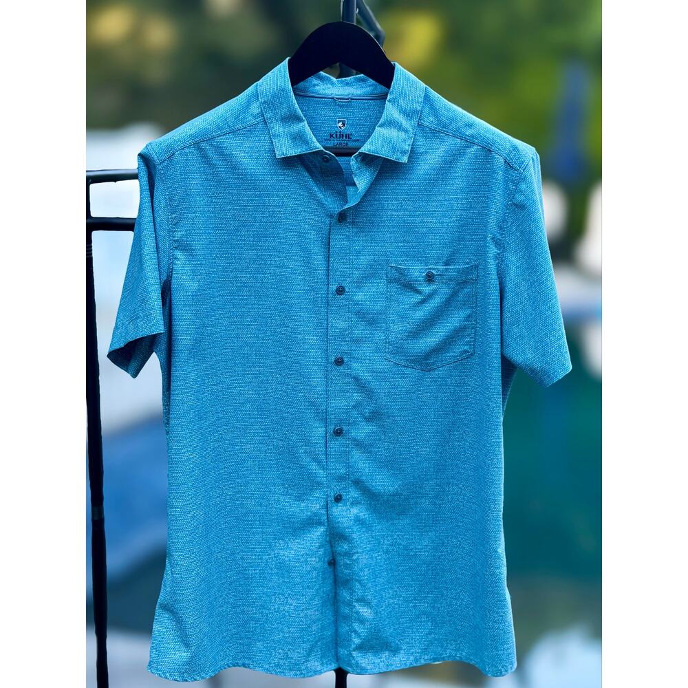 KÜHL Men’s Large Short Sleeve Button Front Shirt Blue Performance Outdoor Casual - Picture 3 of 6